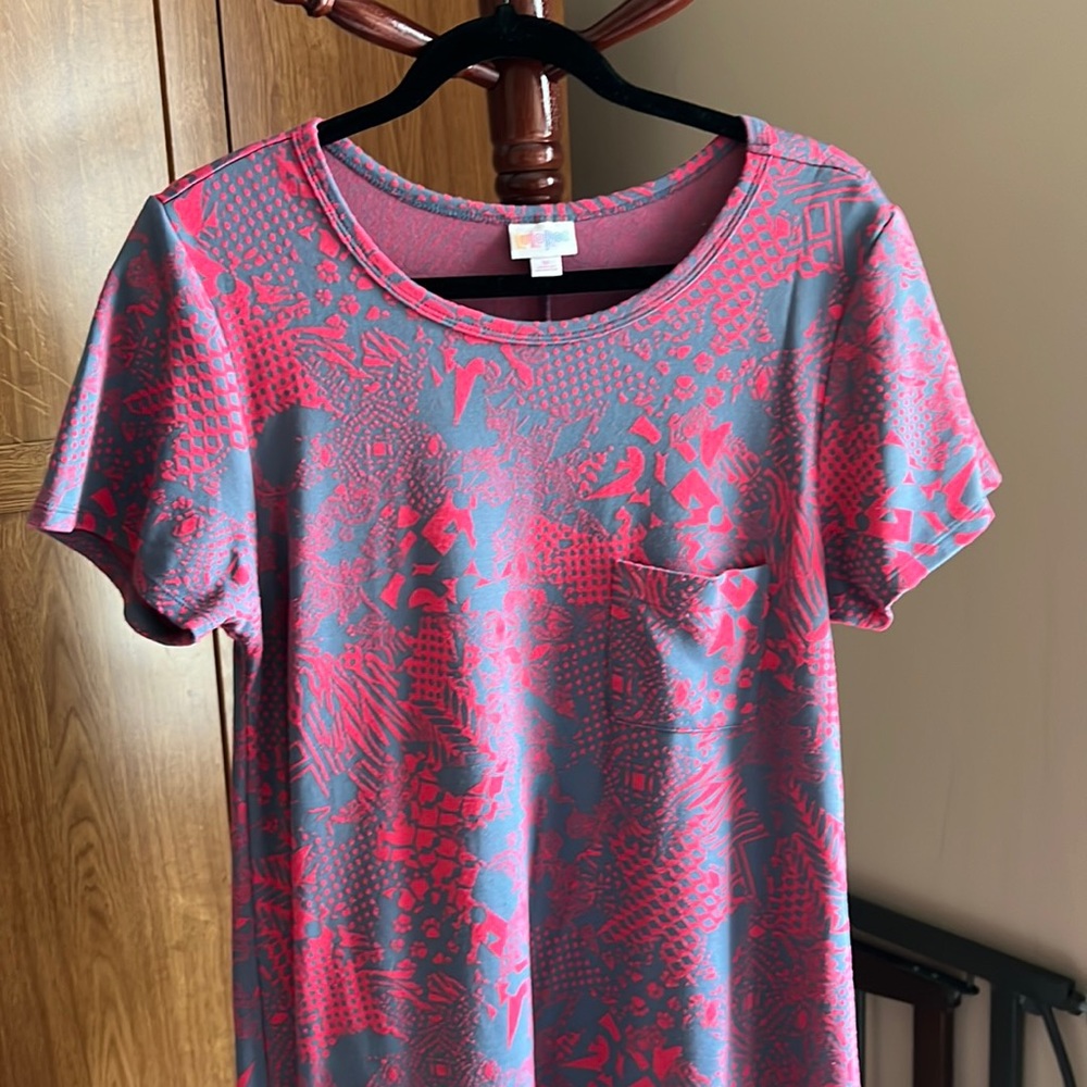 LuLaRoe Carly dress, pink and grey, medium